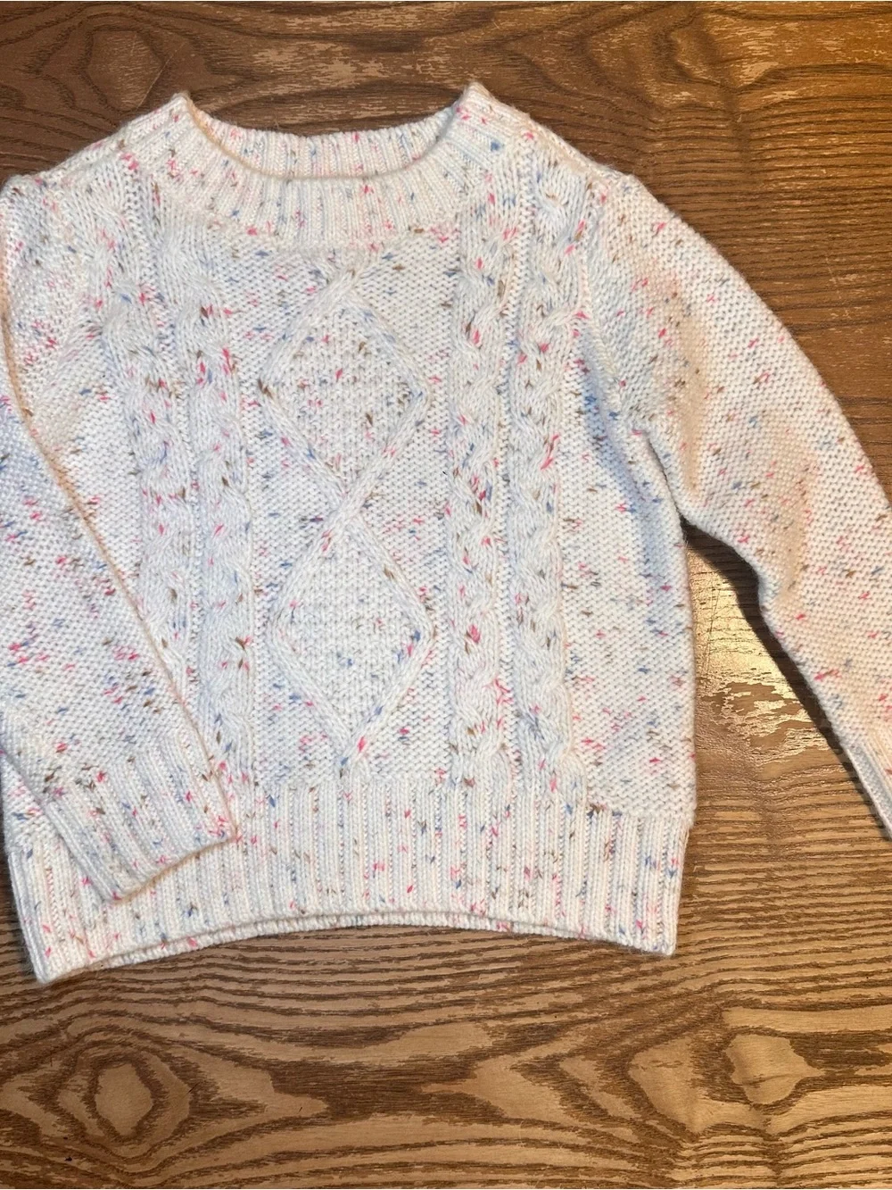 OshKosh B’gosh Girls 2T Cable Knit Speckled Sweater Cream Multicolor